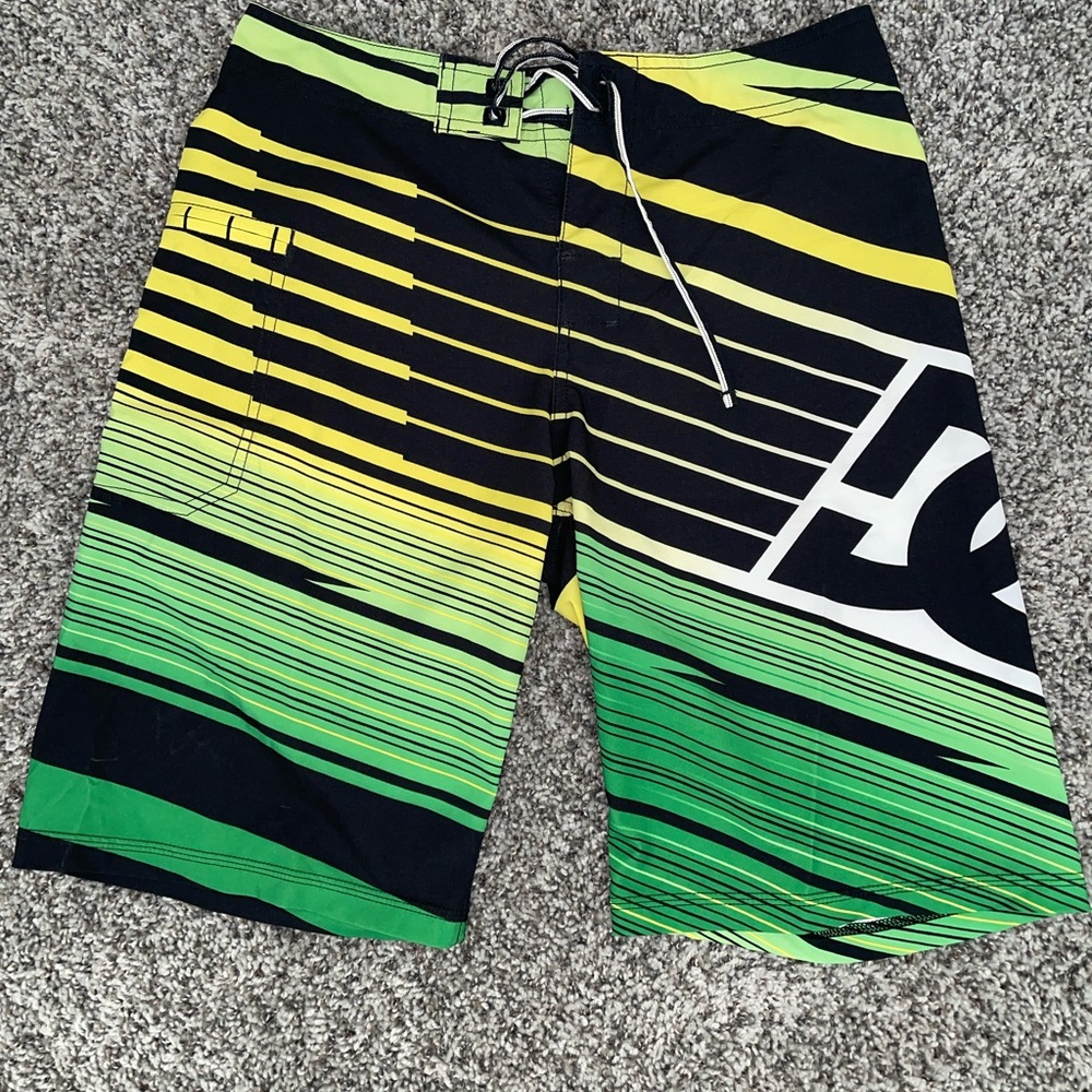 DC Green and Yellow Board Shorts Dynamic Stripes